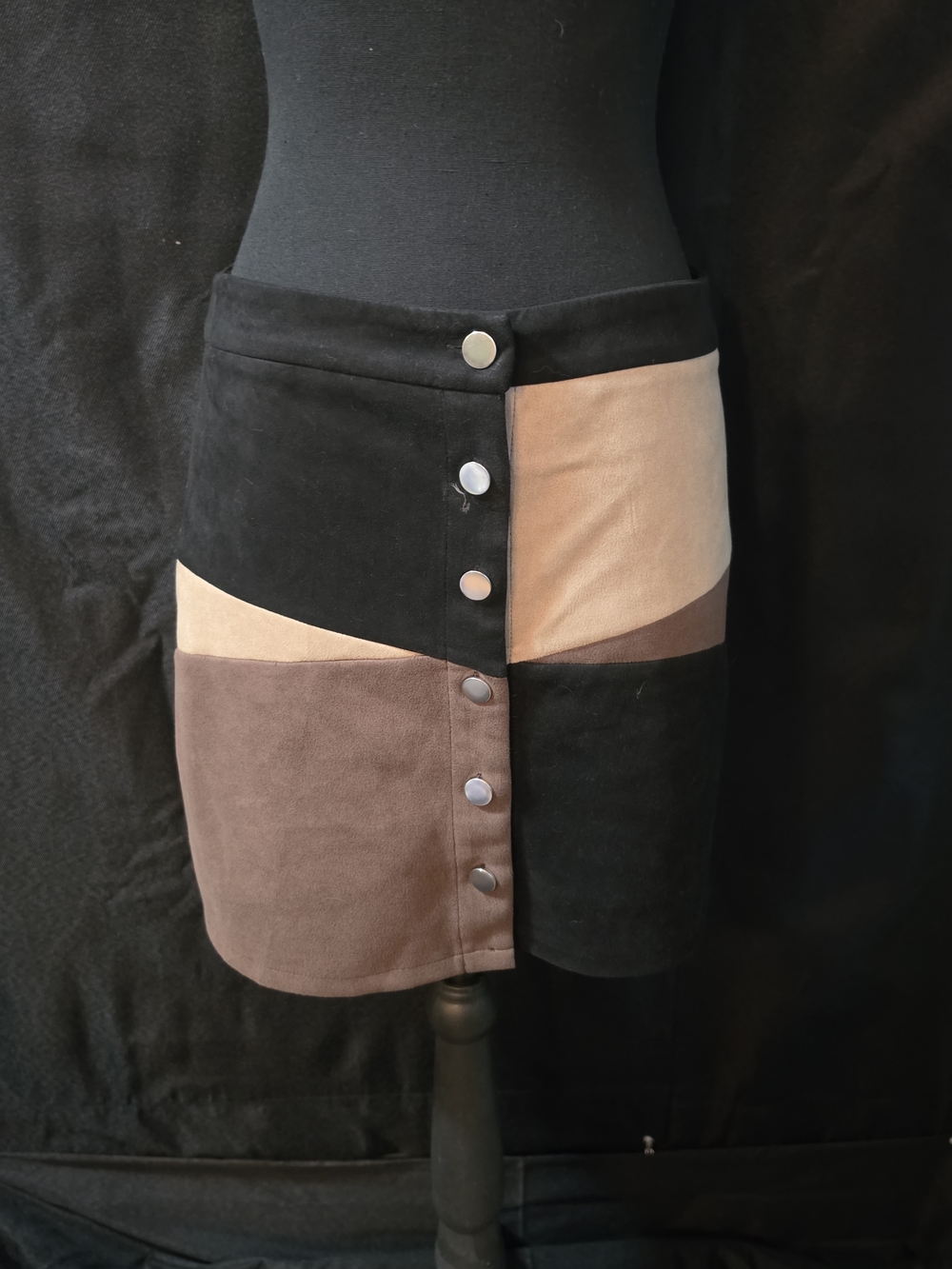 Altar'd State Black, Tan & Brown Colorblock Suede Mini Skirt